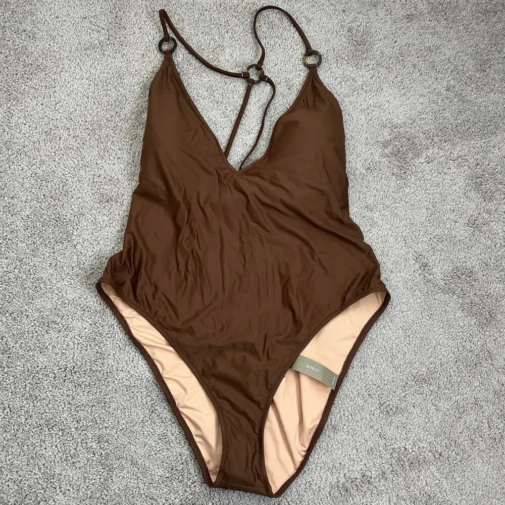 NEW J.Crew O-ring V-neck one-piece Swimsuit Size 22 Brown Plus Size